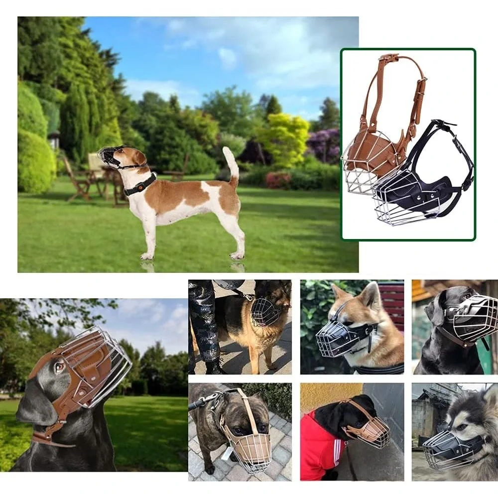 NIB-XL Dogs High Grade Brown Leather and Metal Basket Dog Muzzle Training